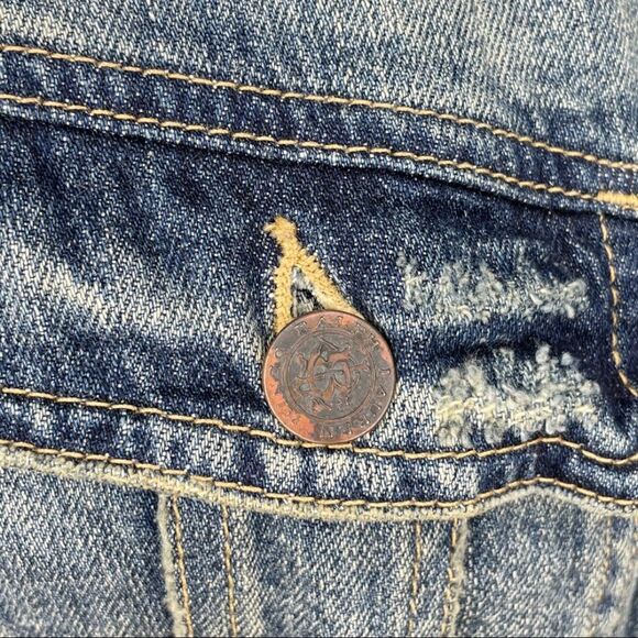 Ralph Lauren Sport Blue Denim Front Zip Trucker Jacket  Distressed Size Small - Picture 10 of 13